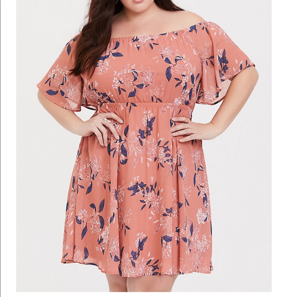 Torrid VINTAGE ORANGE FLORAL CHIFFON SKATER DRESS